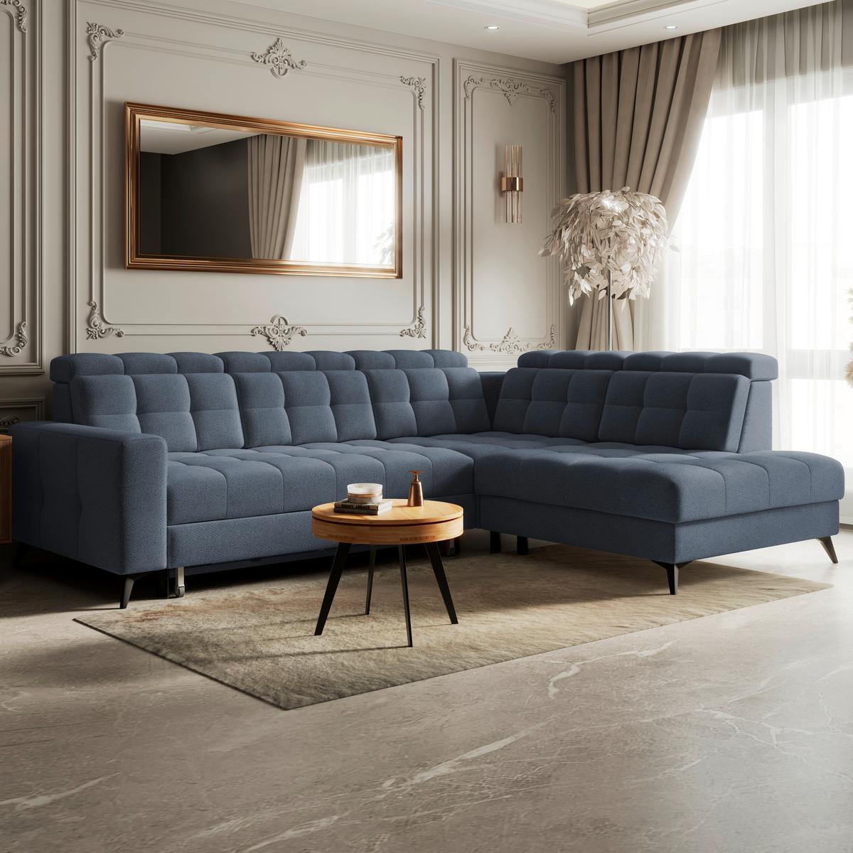 Ecksofa Barletta New Velours Blau, 289x228cm - Blau/Schwarz, ROMANTIK / LANDHAUS, Textil (289/228cm) - Luca Bessoni
