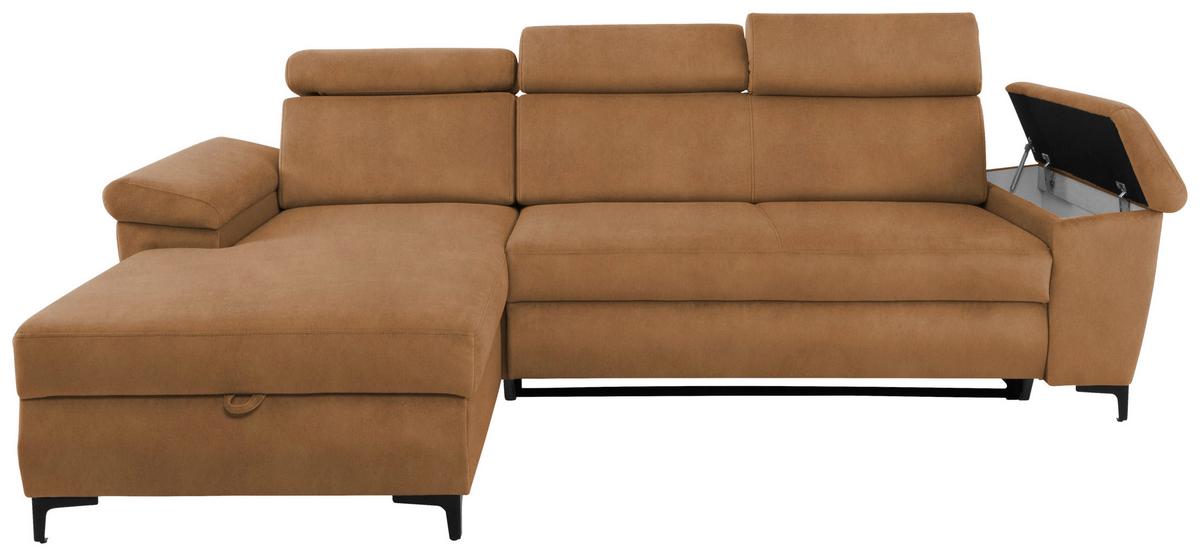 Eckschlafsofa Santi Bernsteinfarben S: 176/258 cm - Bernsteinfarben/Schwarz, MODERN, Textil (176/258cm) - MID.YOU