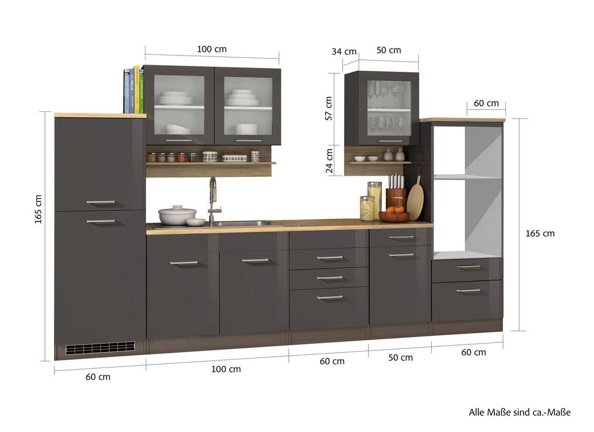 Küchenleerblock Mailand Graphitfarben B: 330cm - Graphitfarben/Sonoma Eiche, MODERN, Glas/Holzwerkstoff (330cm) - Held
