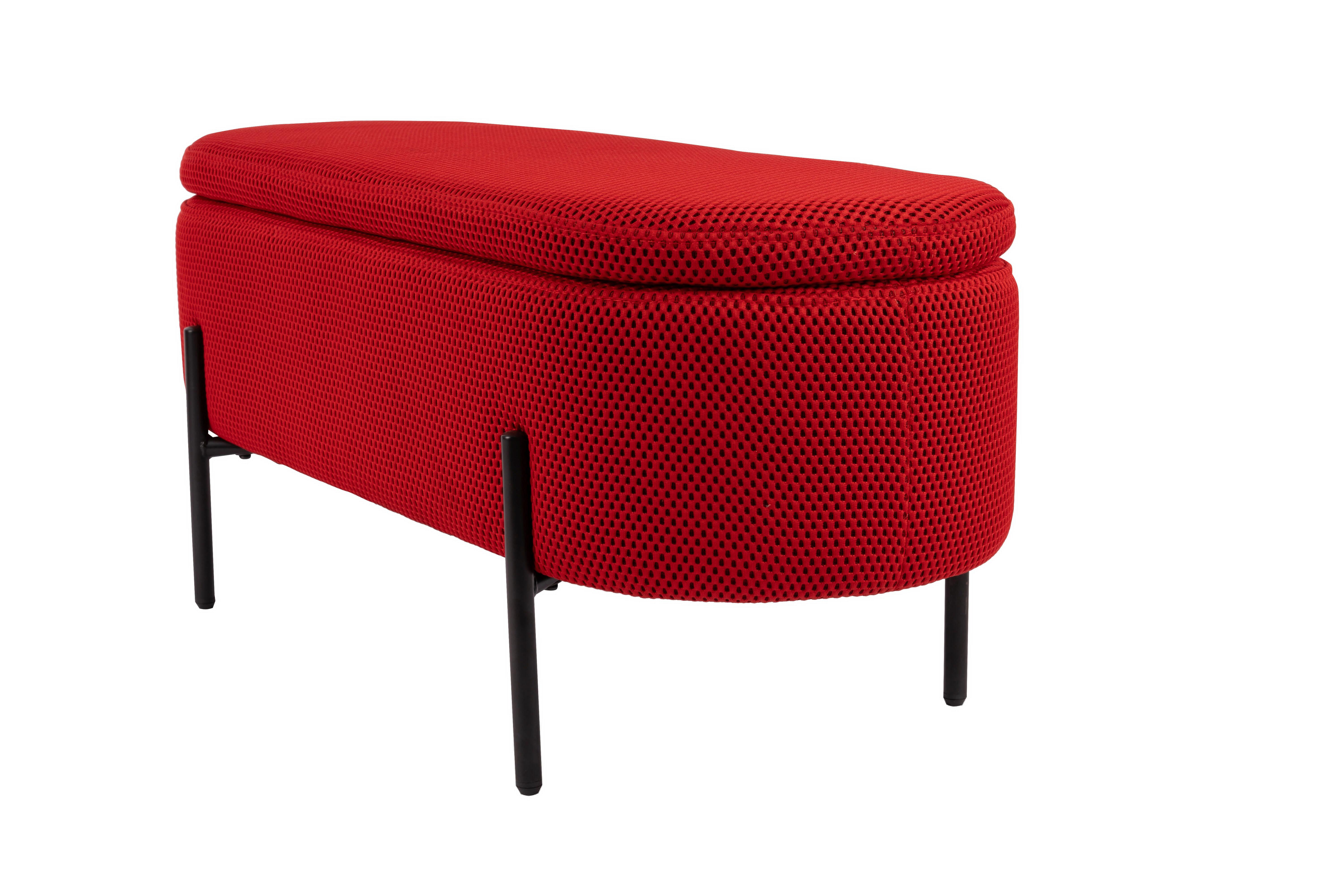 Hockerbank Carla Rot mit Stauraum L: 95 cm - Rot/Schwarz, Design, Textil/Metall (95/43/36cm)