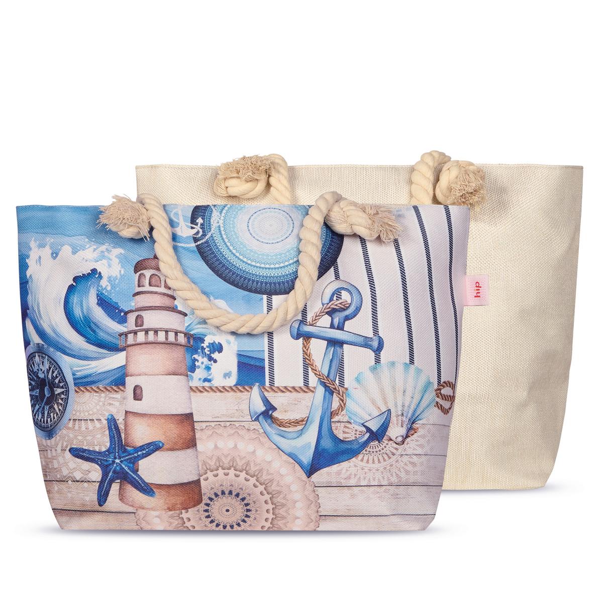 STRANDTASCHE ALDIANA - Sandfarben/Blau, Basics, Textil (60/43cm)