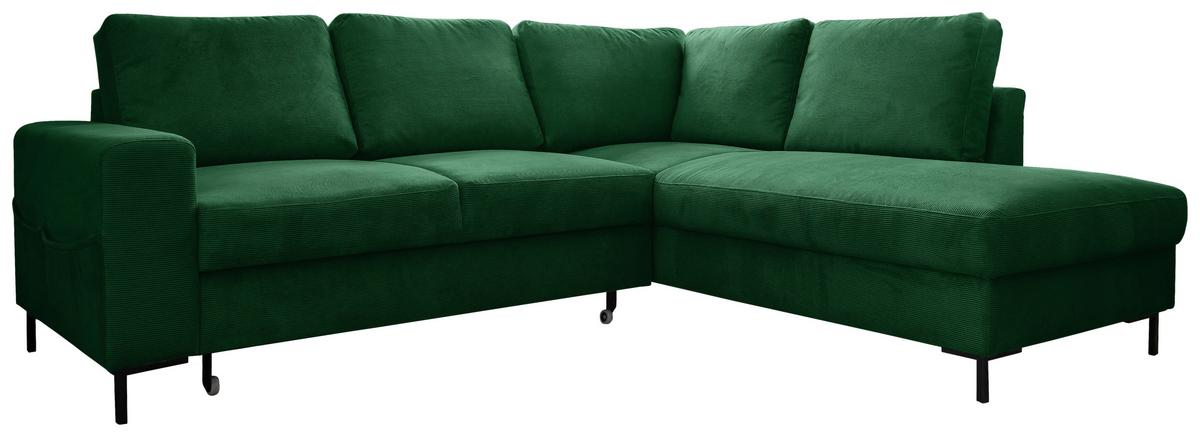 Sedačka LEONIE L, pravá, smaragdovozelený menčester - čierna/smaragdovozelená, Design, kov/drevo (237/197cm)