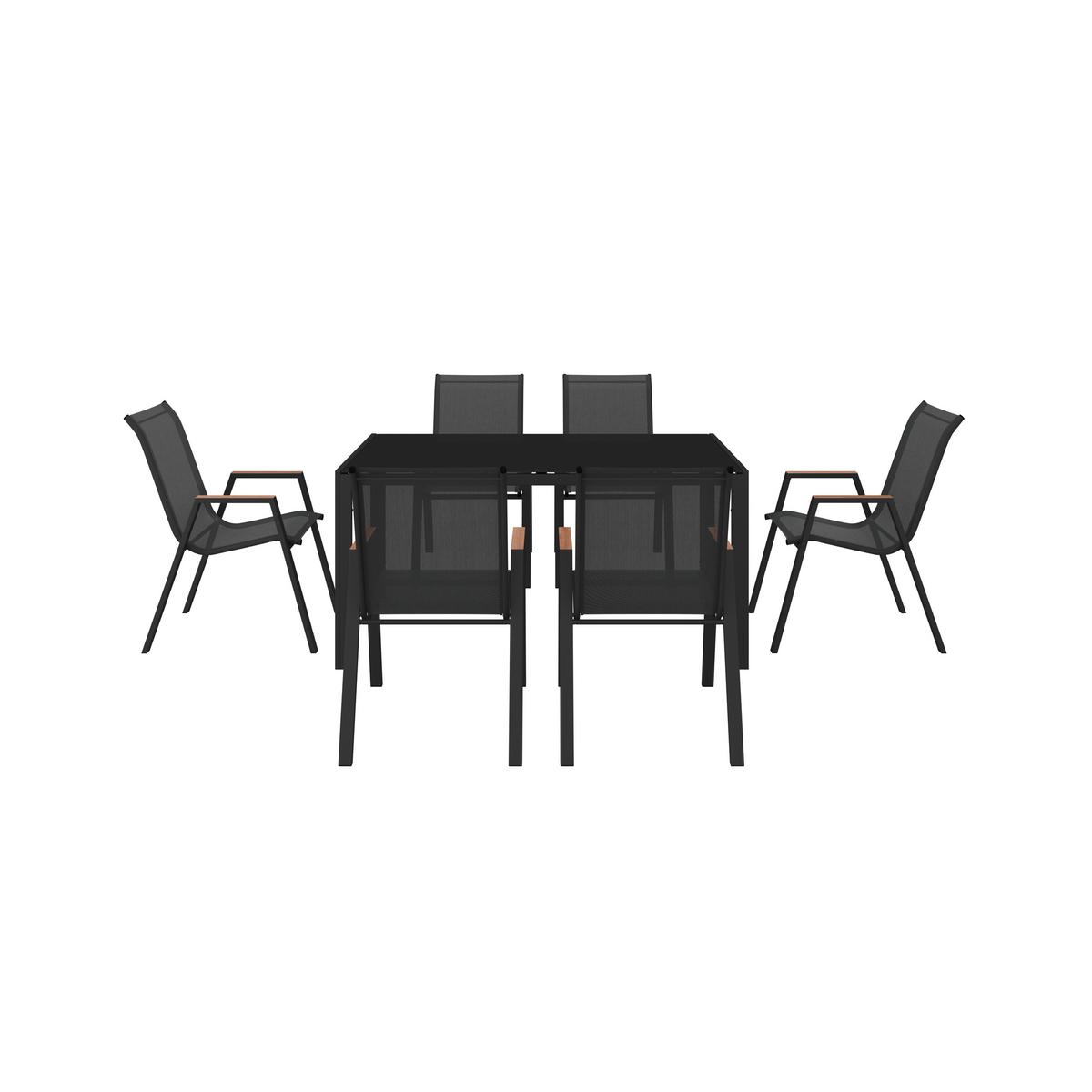 Gartenmöbel Set 7-Tlg. Latina aus Metall/Textil/Glas - Schwarz, MODERN, Glas/Textil (54,5/150/91/72/74/85cm) - Luca Bessoni