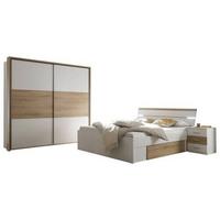 Spálňa Kiara - skriňa, posteľ PL: 180x200cm, 2x nočný stolík - biela/farba duba, Modern, kompozitné drevo - Livetastic