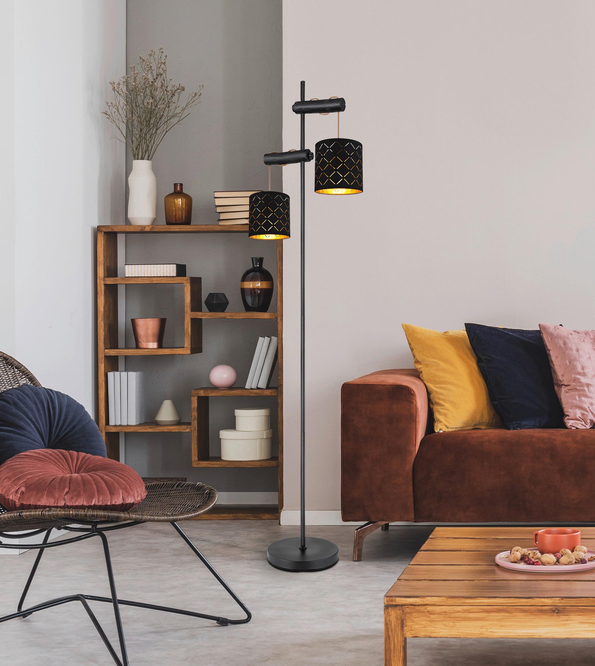 Stehlampe Schwarz Mit Wippschalter - Goldfarben/Schwarz, Basics, Holz/Textil (41/23/150cm) - Globo