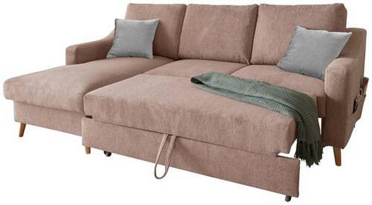 Ecksofa Mit Bettkasten Valentina Drosa Massiv - Dunkelrosa/Naturfarben, Design, Textil (150/228cm) - MID.YOU