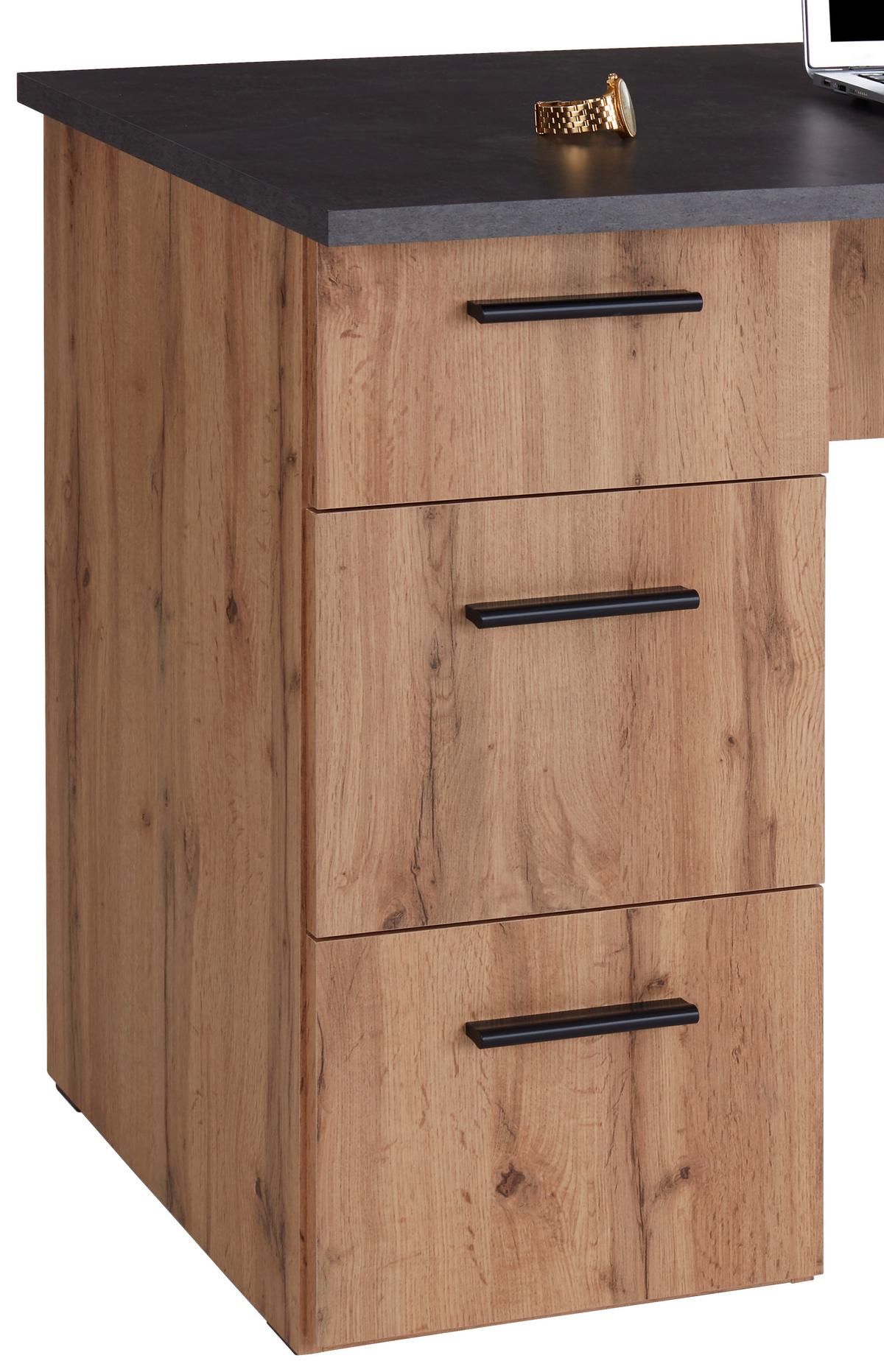 Psací stůl TEN - barvy dubu/barvy hliníku, Moderní, kompozitní dřevo/plast (138/76/60cm)