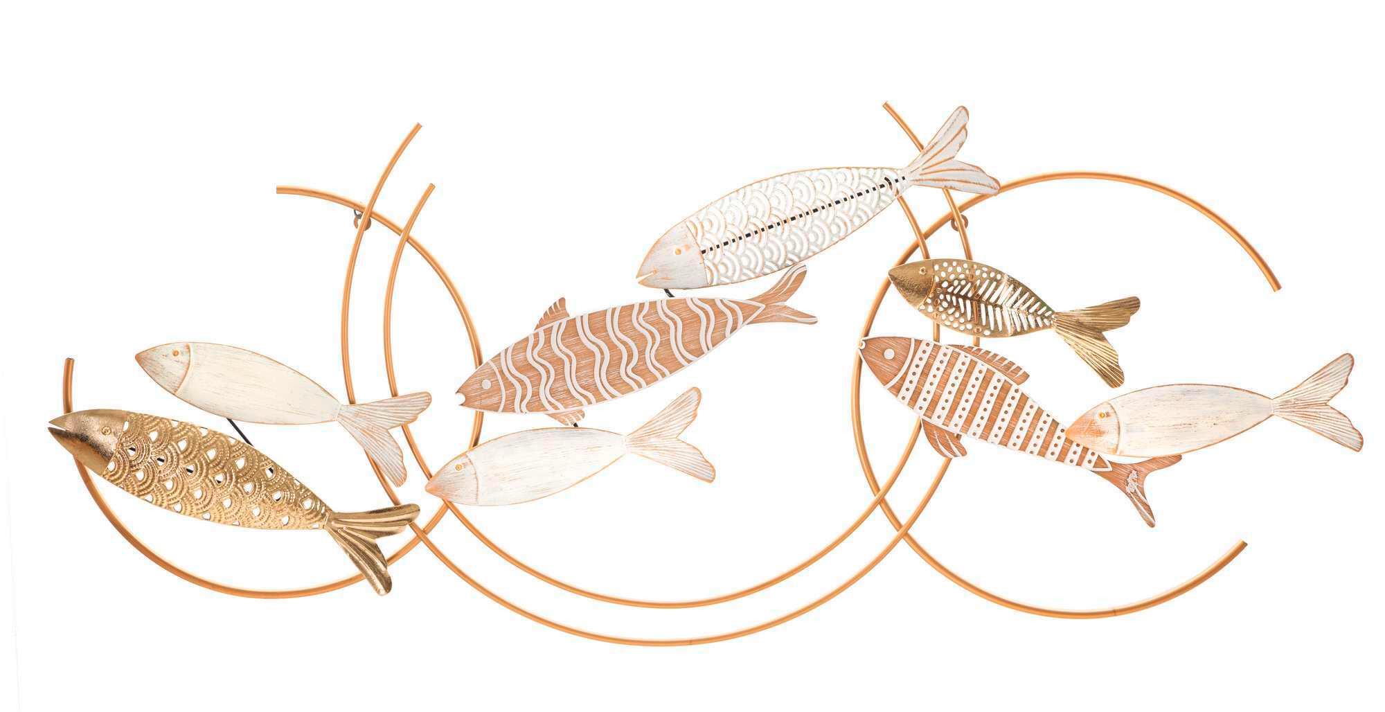 Wanddeko Fishy Move Goldfarben, Weiß B: 142,9 cm - Basics, Holzwerkstoff/Metall (142.9/61.6/5cm)