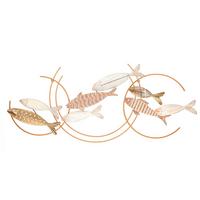 Wanddeko Fishy Move Goldfarben, Weiß B: 142,9 cm - Basics, Holzwerkstoff/Metall (142.9/61.6/5cm)