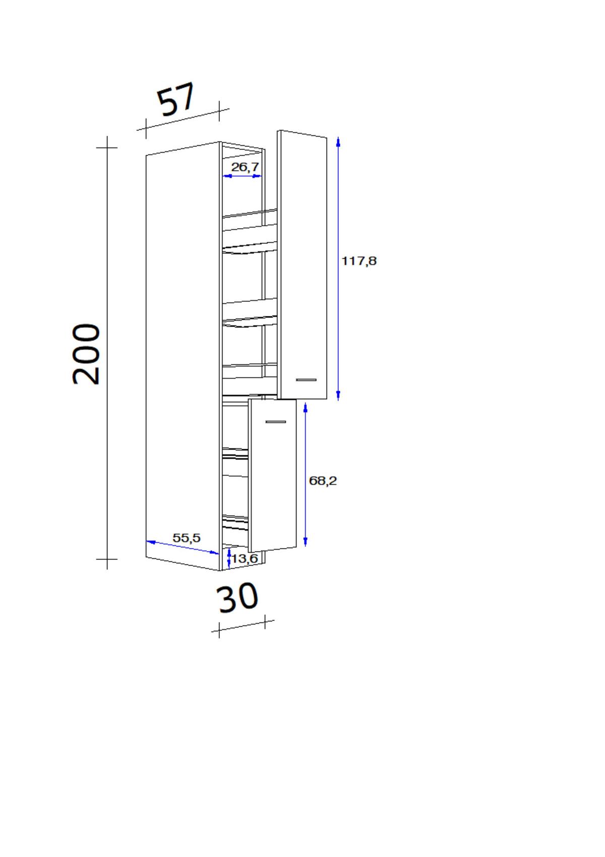 Apothekerschrank Shadow B: 30 cm Grau 2 Auszüge 5 Ablagen - Dunkelgrau/Eiche San Remo, MODERN, Holzwerkstoff (30/200/57cm)