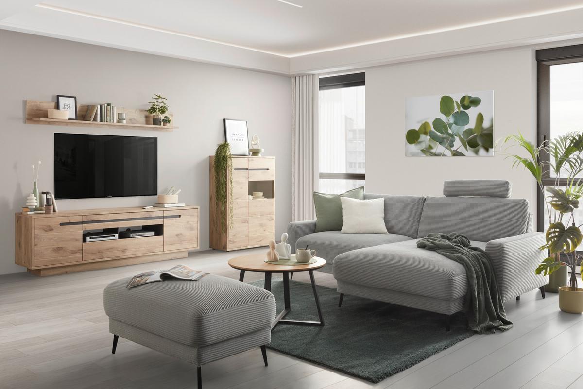 KOMODA POD TELEVIZI ALAMEDA -TOP- -BASED- - barvy dubu/antracitová, Moderní, kov/kompozitní dřevo (210/65/50cm) - Based