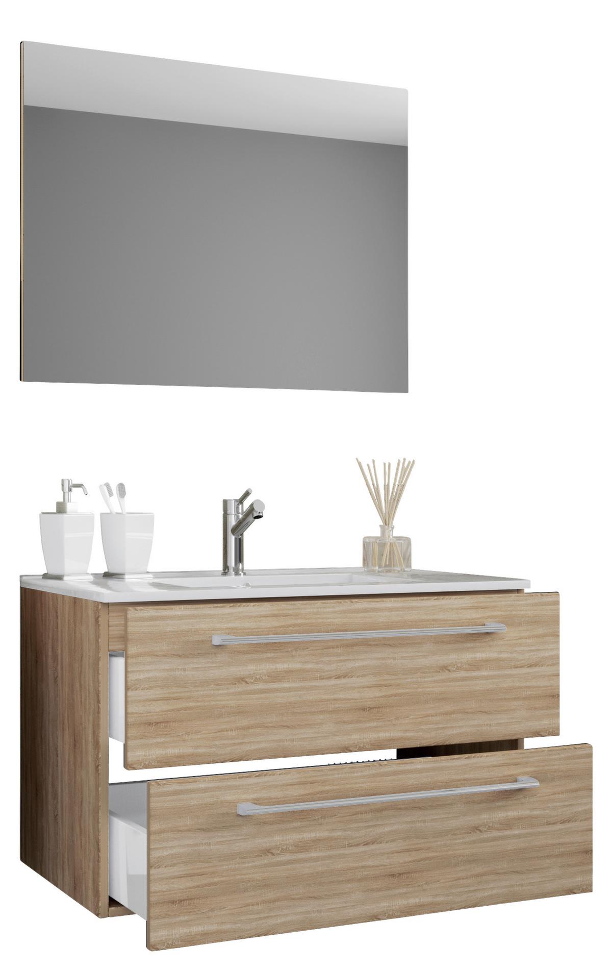 Badezimmer Badinos 3-Teilig Sonoma Eiche B: 80 cm - Weiß/Sonoma Eiche, MODERN, Keramik/Holzwerkstoff (80cm) - MID.YOU