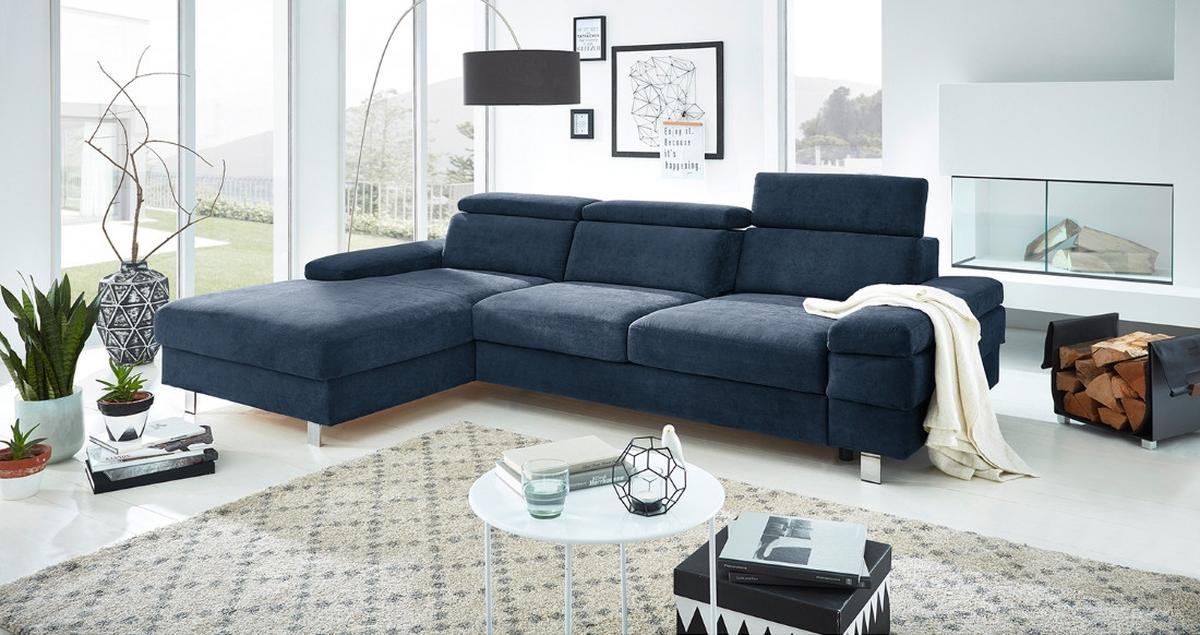 Ecksofa Elvis Dunkelblau S: 182x259 Cm - Silberfarben/Dunkelblau, KONVENTIONELL, Textil (182/259cm) - Trendmanufaktur