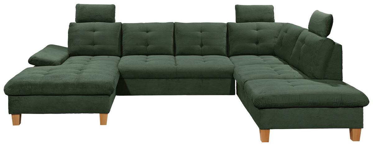 Wohnlandschaft Ascot Dunklegrün U: 170x324x220 Cm - Dunkelgrün/Eichefarben, KONVENTIONELL, Textil (170/324/220cm) - MID.YOU