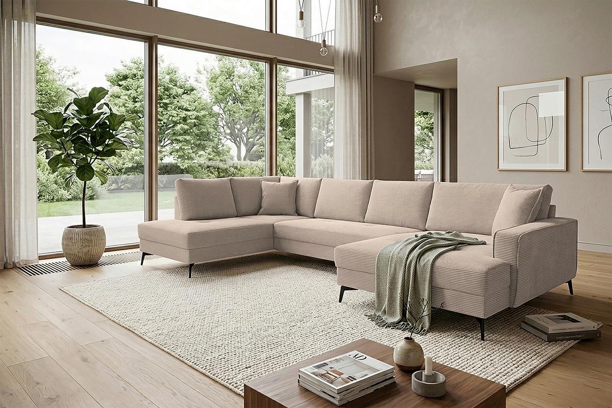 Wohnlandschaft Zero Hellbraun U-Form 195x362x173cm - Hellbraun/Schwarz, Trend, Textil (195/362/173cm)