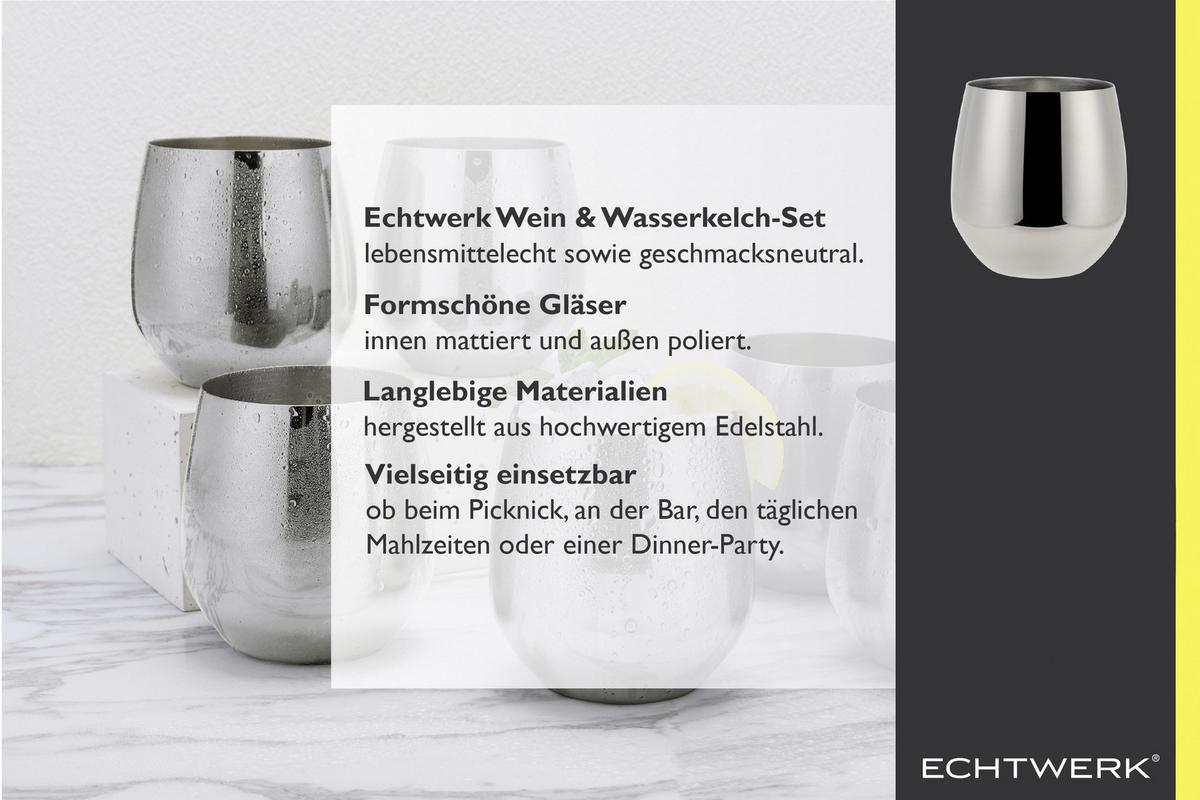 Wasserglas 6er-Set Je ca. 500 ml - Silberfarben, Trend, Metall (9,9cm) - Echtwerk
