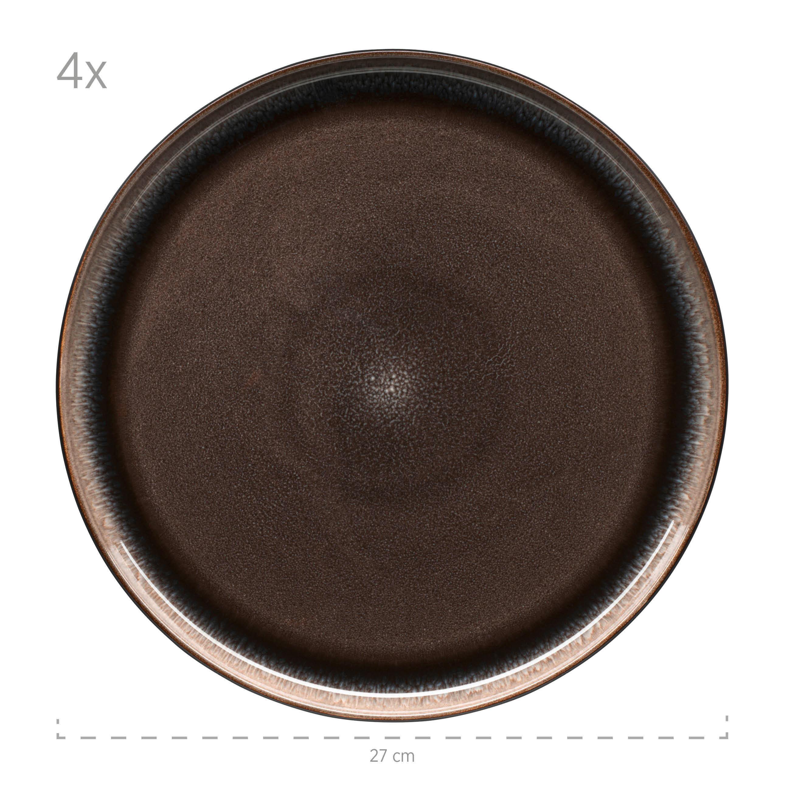 Tellerset Niara Steinzeug 4-Tlg. Rund D: 27 Cm - Schwarz/Braun, Basics, Keramik - Mäser