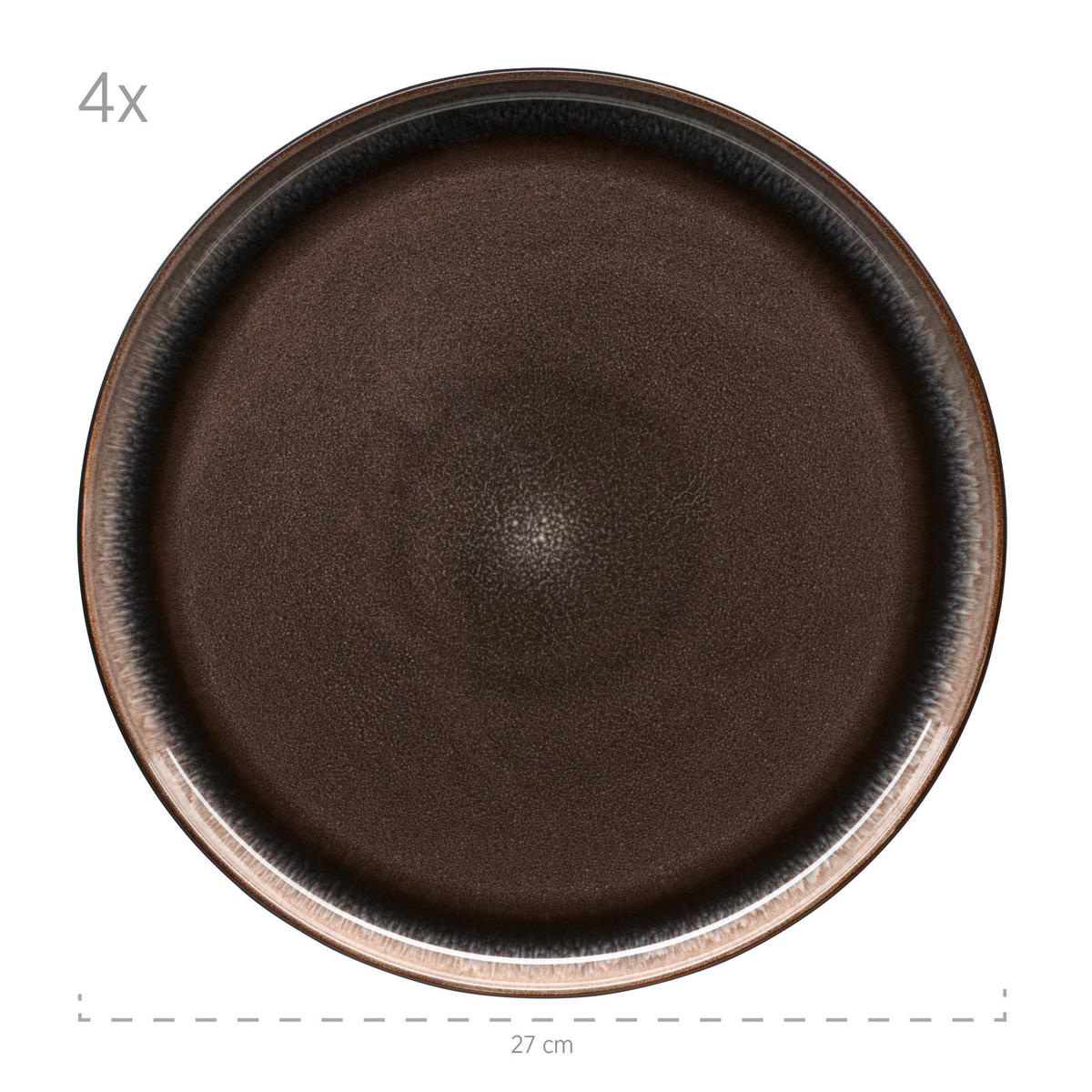Tellerset Niara Steinzeug 4-Tlg. Rund D: 27 Cm - Schwarz/Braun, Basics, Keramik - Mäser