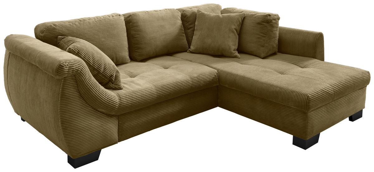 Ecksofa mit Schlaffunktion Flora Olivgrün Cord - Schwarz/Olivgrün, Design, Textil (250/190cm) - MID.YOU