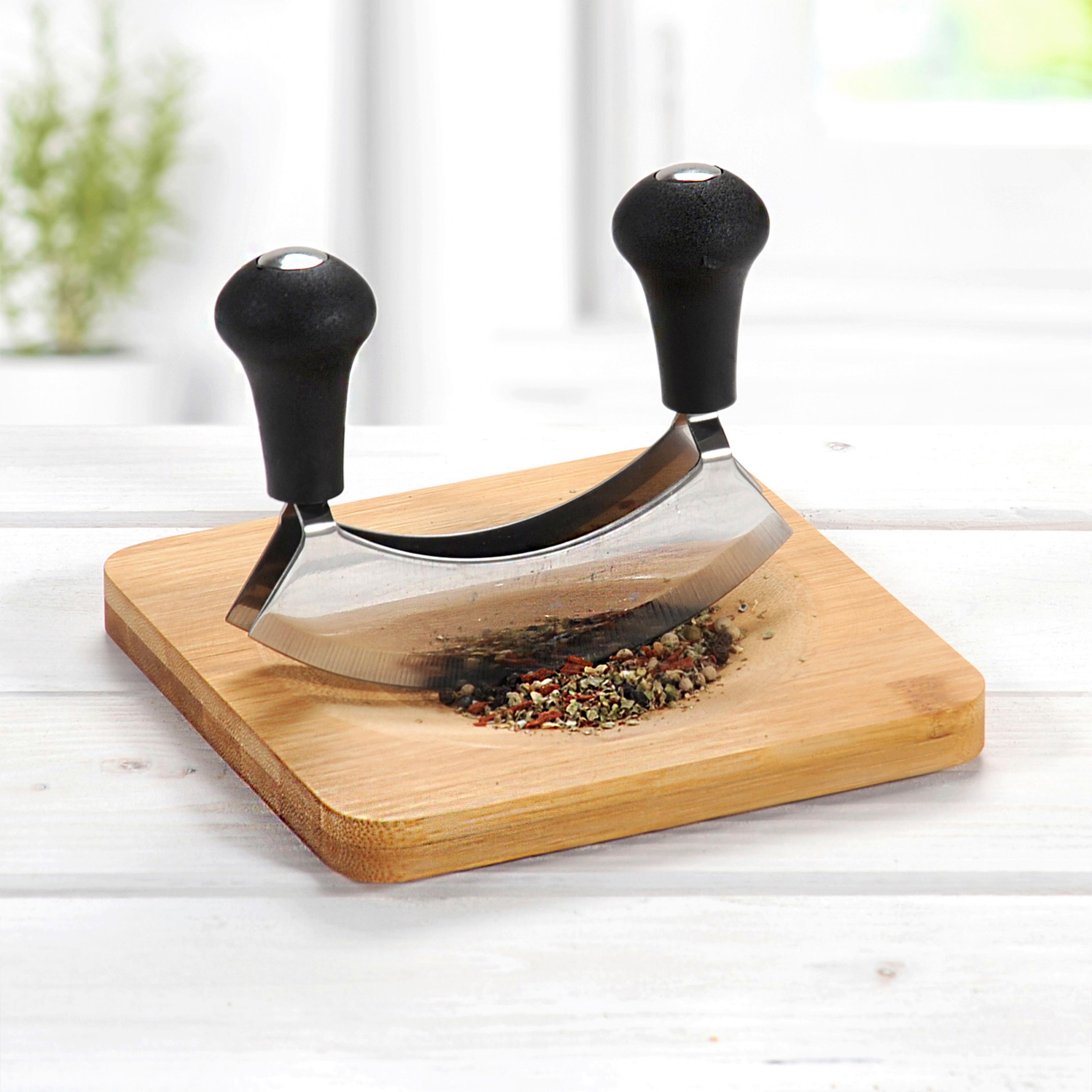 Schneidebrett Holz Mit Wiegemesser Bambus B: 16 Cm - Silberfarben/Naturfarben, Basics, Holz/Metall (16/16/1,6cm) - Kesper