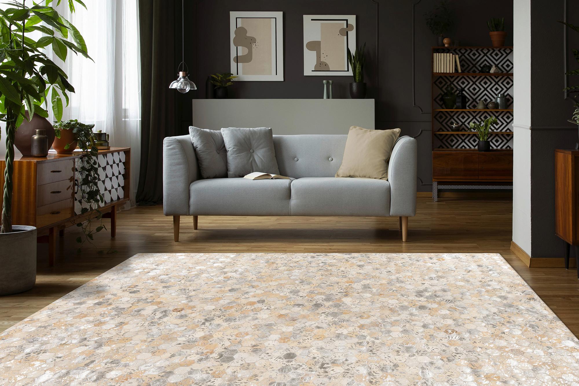 Lederteppich Ravi 400 - Silberfarben, KONVENTIONELL, Leder (160/230cm)