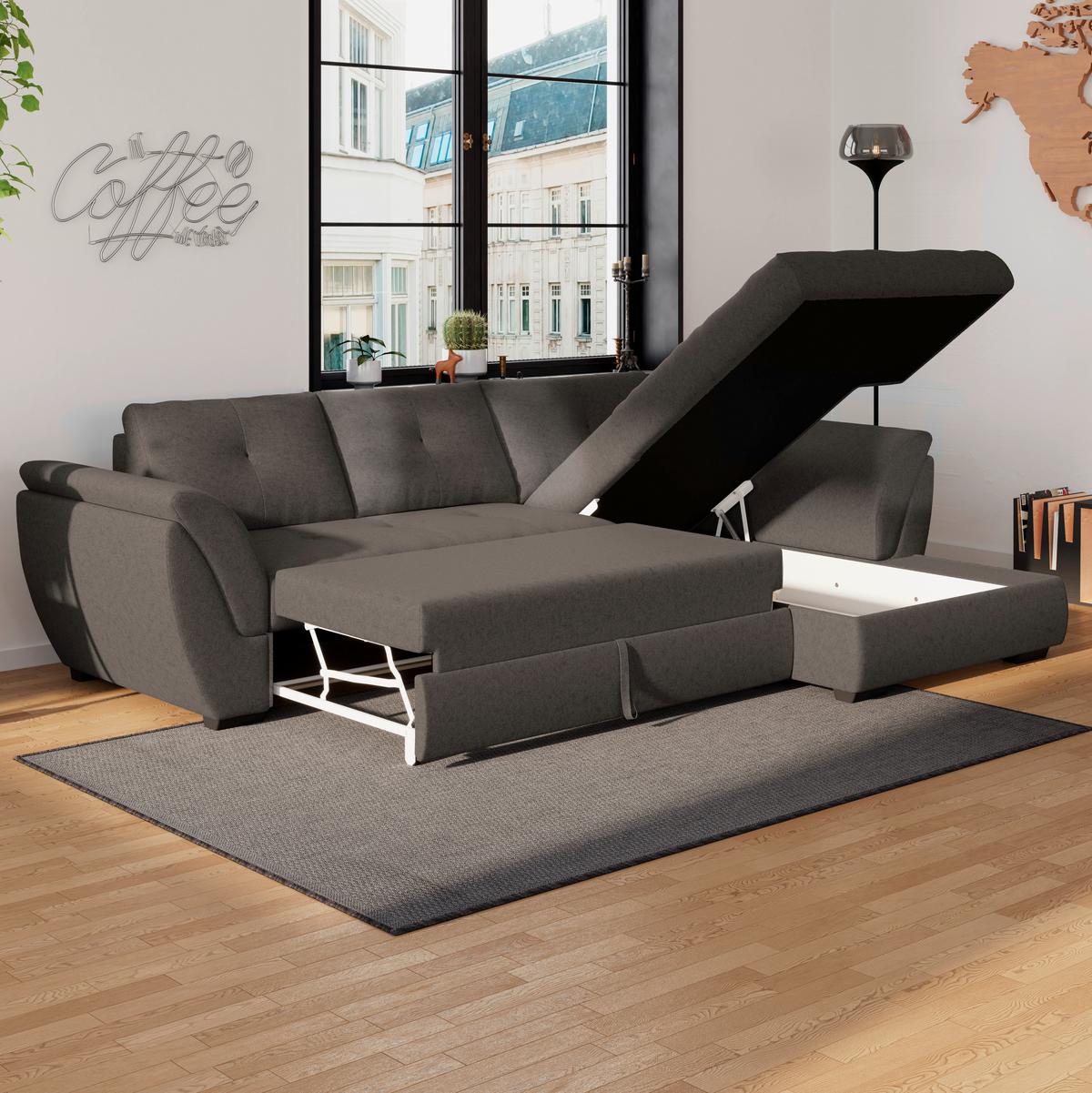 Ecksofa Mit Schlaffunktion Berisso + Bettkasten 278x187cm - Braun, Design, Textil (278/187cm) - Ondega