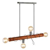 Hängeleuchte Alice H: 120 cm 4-Flammig, Rustikal - Braun/Grau, Natur, Holz/Metall (70/20/120cm) - Globo