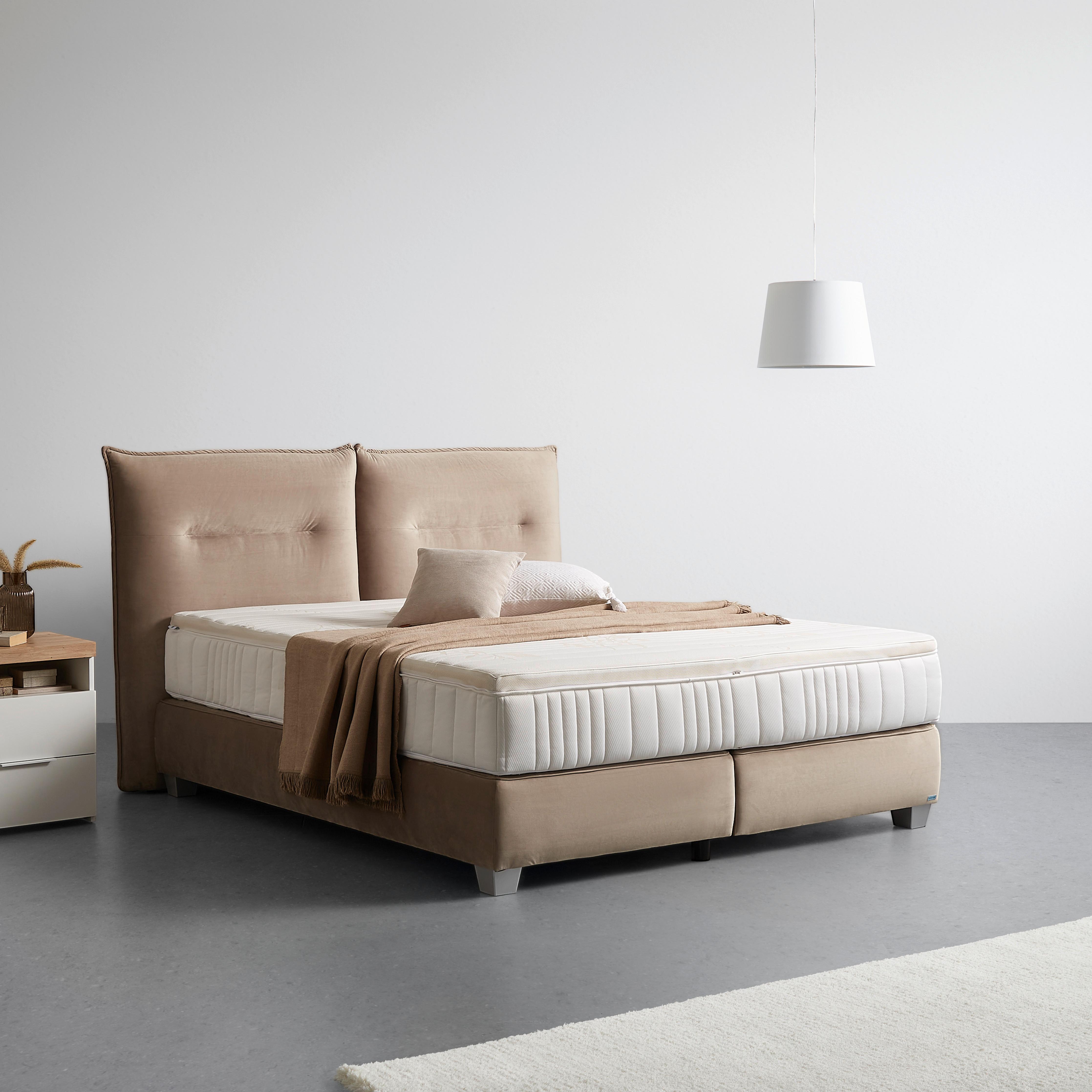 Posteľ boxspring Fog 160x200cm,béžová - strieborná/béžová, Lifestyle, drevo/kompozitné drevo (160/200cm) - Premium Living