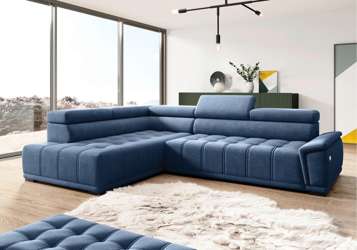 Rohová sedačka GRINALDI, levá, tmavě modrá - černá/tmavě modrá, Moderní, textil/plast (206/283cm) - Premium Living