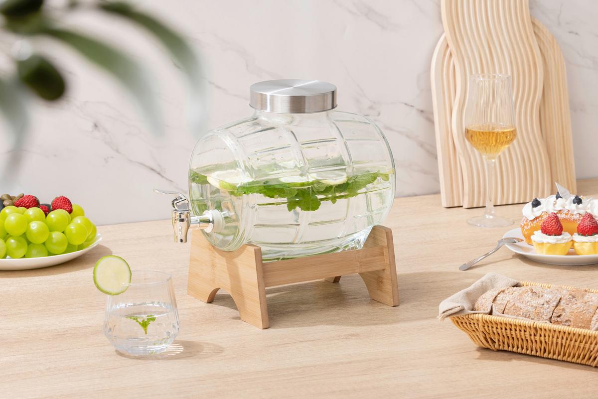 Getränkespender Quinn - Klar/Edelstahlfarben, Basics, Glas/Holz (20.5/20/28.5cm) - James Wood