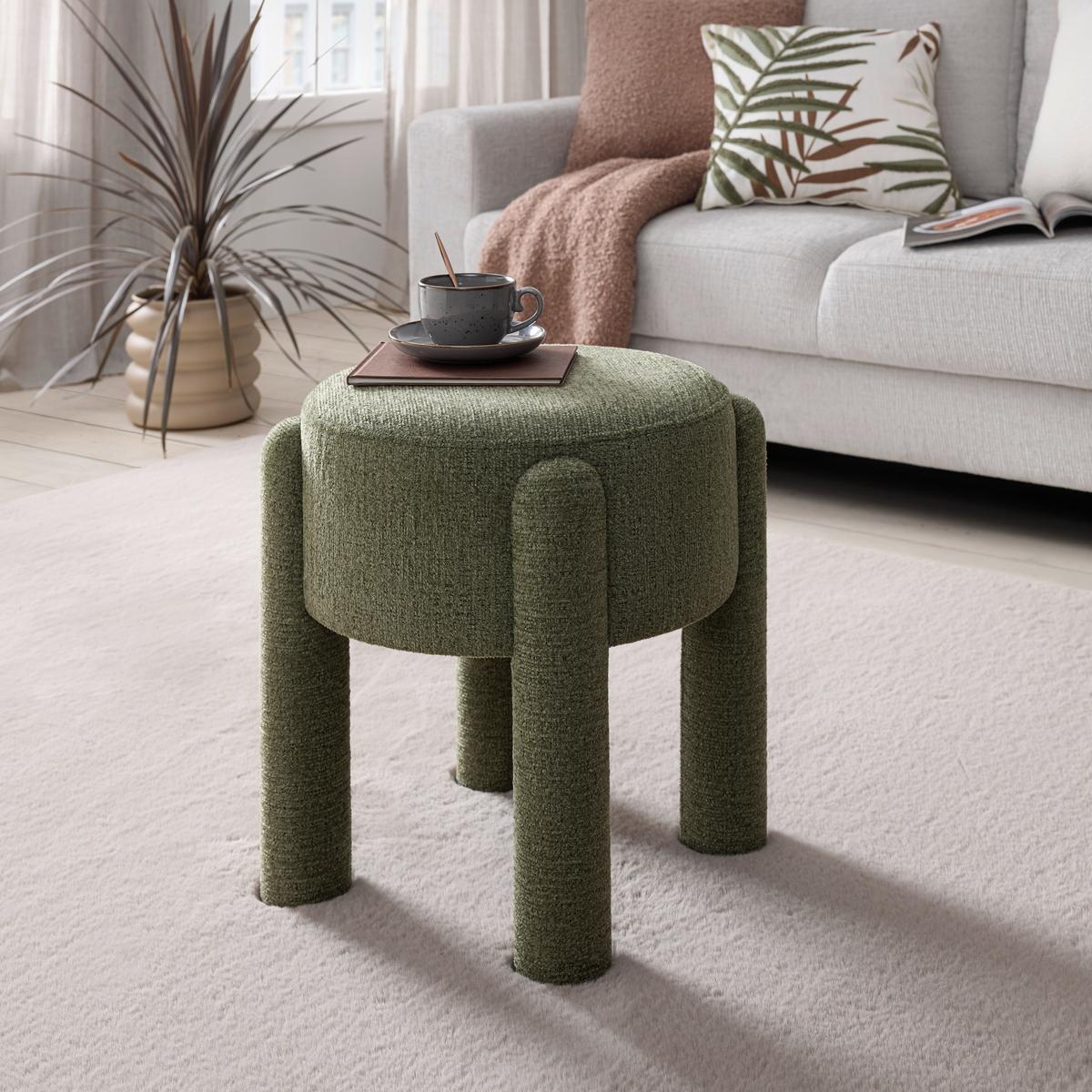 Taburetka LEONIE, zelená ženilka, max. 120 kg - zelená, Lifestyle, kompozitné drevo/textil (47/47/42cm) - Mömax