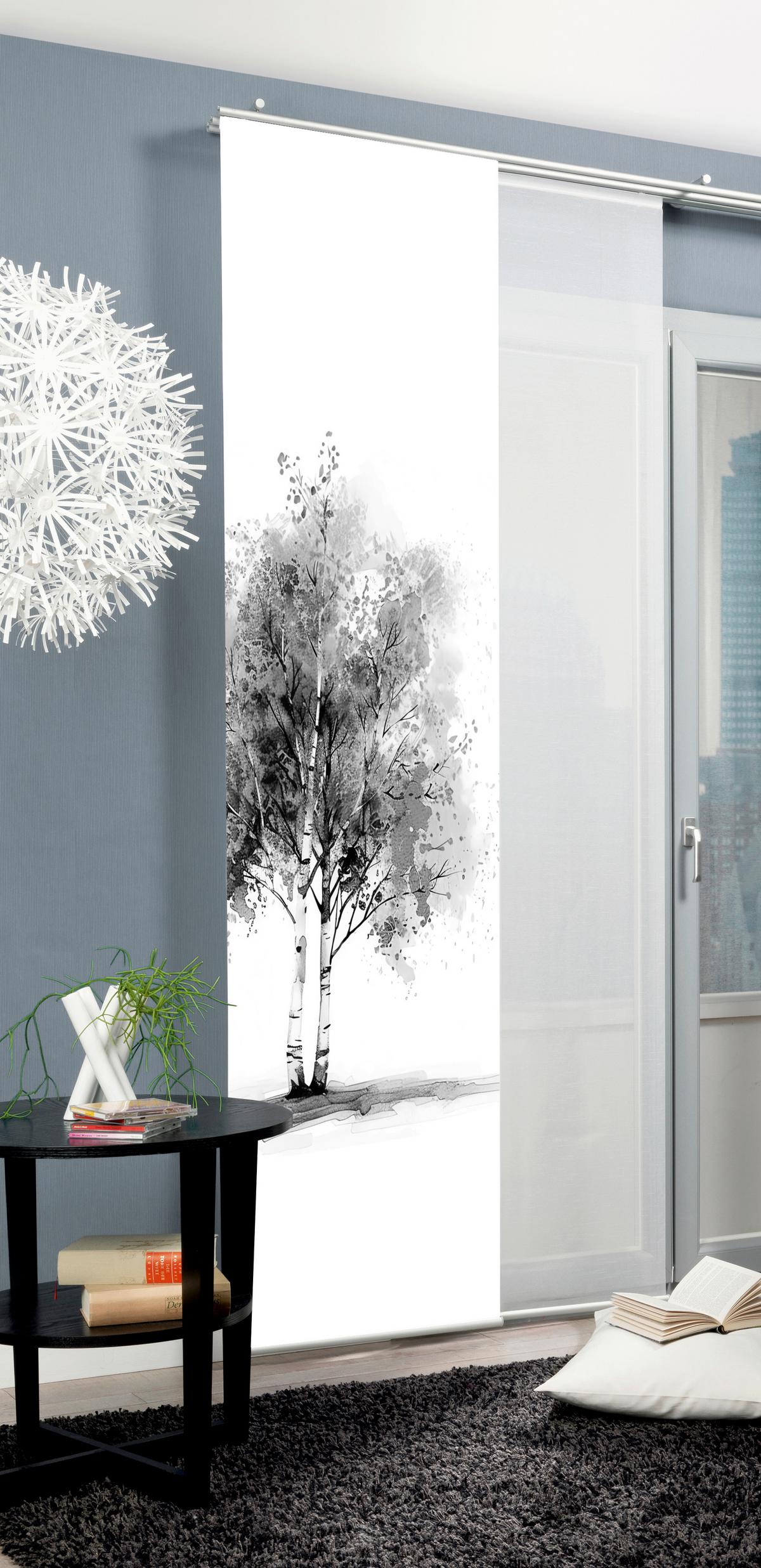 Flächenvorhang Tree - Grau Hochglanz/Weiß, Natur, Textil (60/245cm)