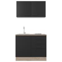 Minikuchyně CAPRI,šířka 300 cm včetně dřezu a varné desky - černá/barvy dubu, Moderní, kov/kompozitní dřevo (100cm) - FlexWell