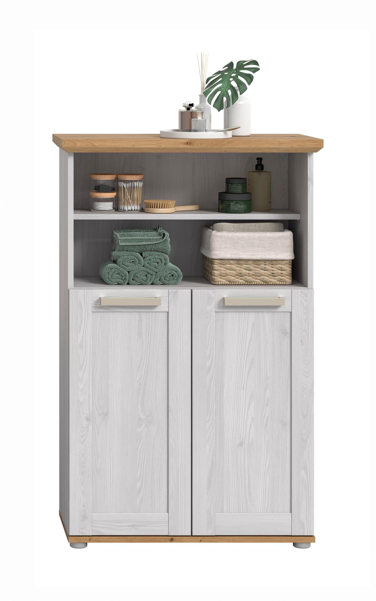 Midischrank Verona Eiche Dekor /Lärchefarben B: 74cm - Silberfarben/Lärchefarben, Trend, Holzwerkstoff (74/116/34cm) - MID.YOU