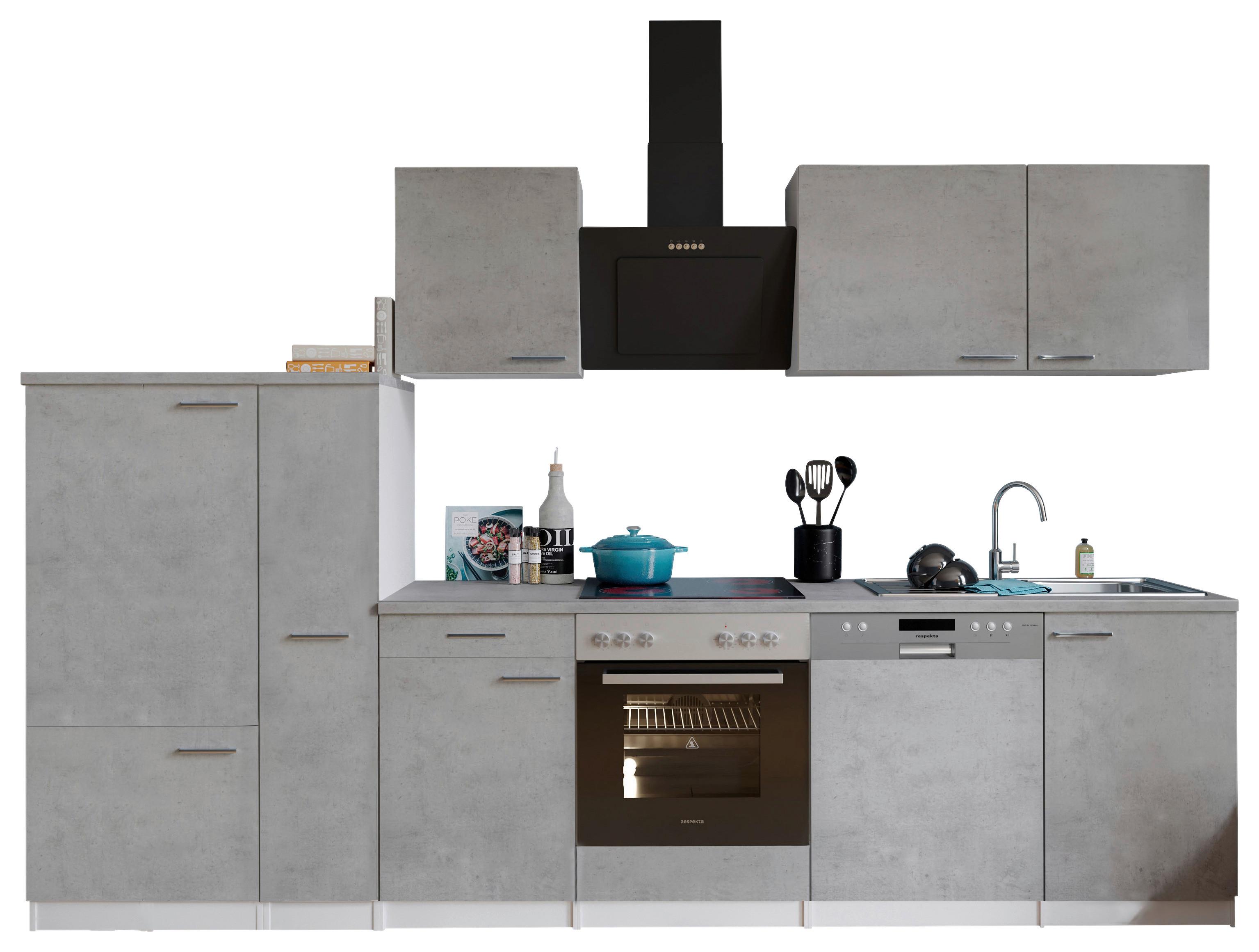 Küchenblock Malia B: 310 cm Grau, mit Geräte - Weiß/Grau, Basics, Holzwerkstoff (310cm) - Respekta