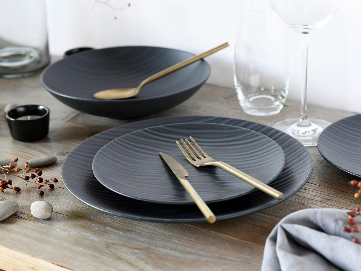 Kombiservice Waves Anthrazit 16--Teilig - Anthrazit, Basics, Keramik - Creatable