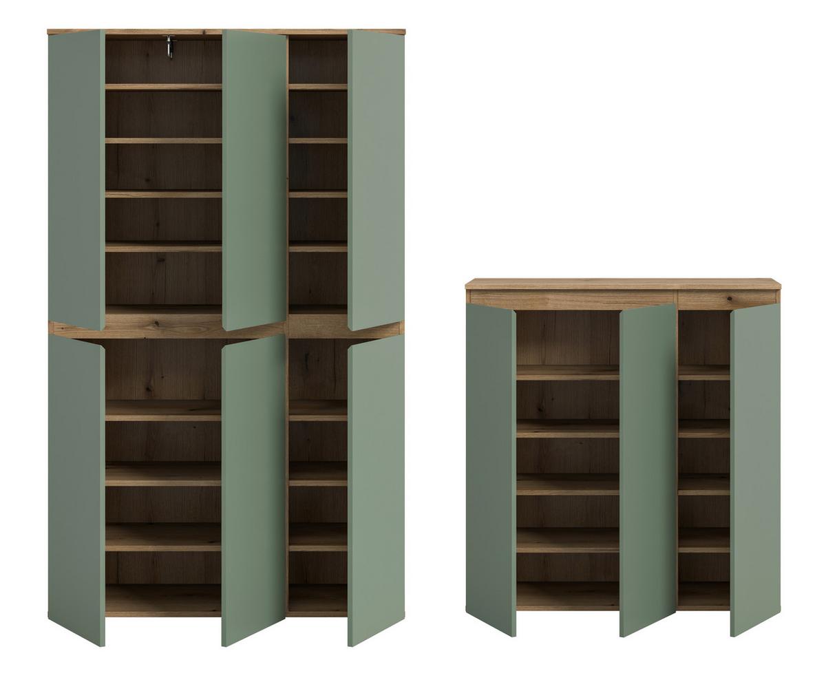 Garderobenschrank Scarpa Eiche Dekor, Graugrün B: 175cm - Eichefarben/Schwarz, Design, Holzwerkstoff (235/175/37cm) - Livetastic