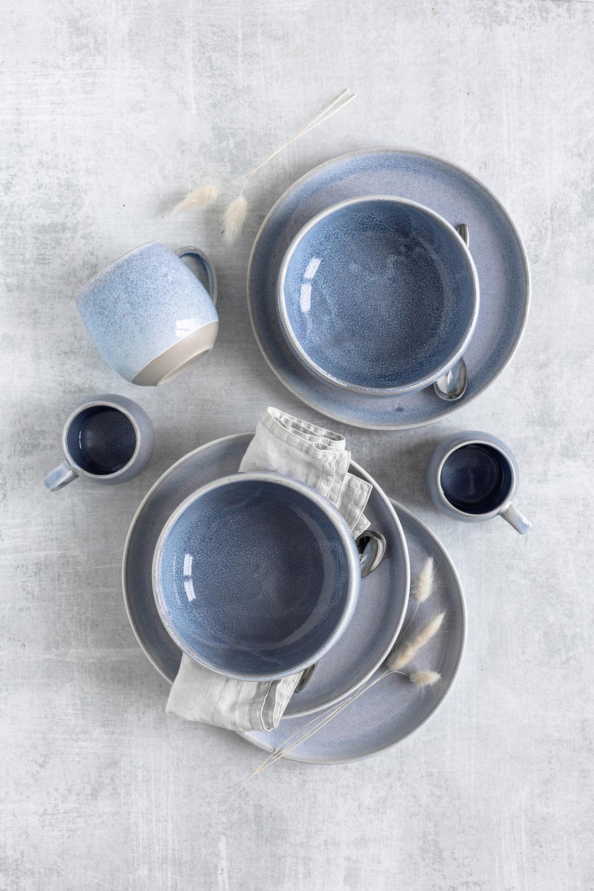 fürhstücksserviceset 16 -Teilig. Blau/Braun - Blau/Braun, Basics, Keramik - Mäser