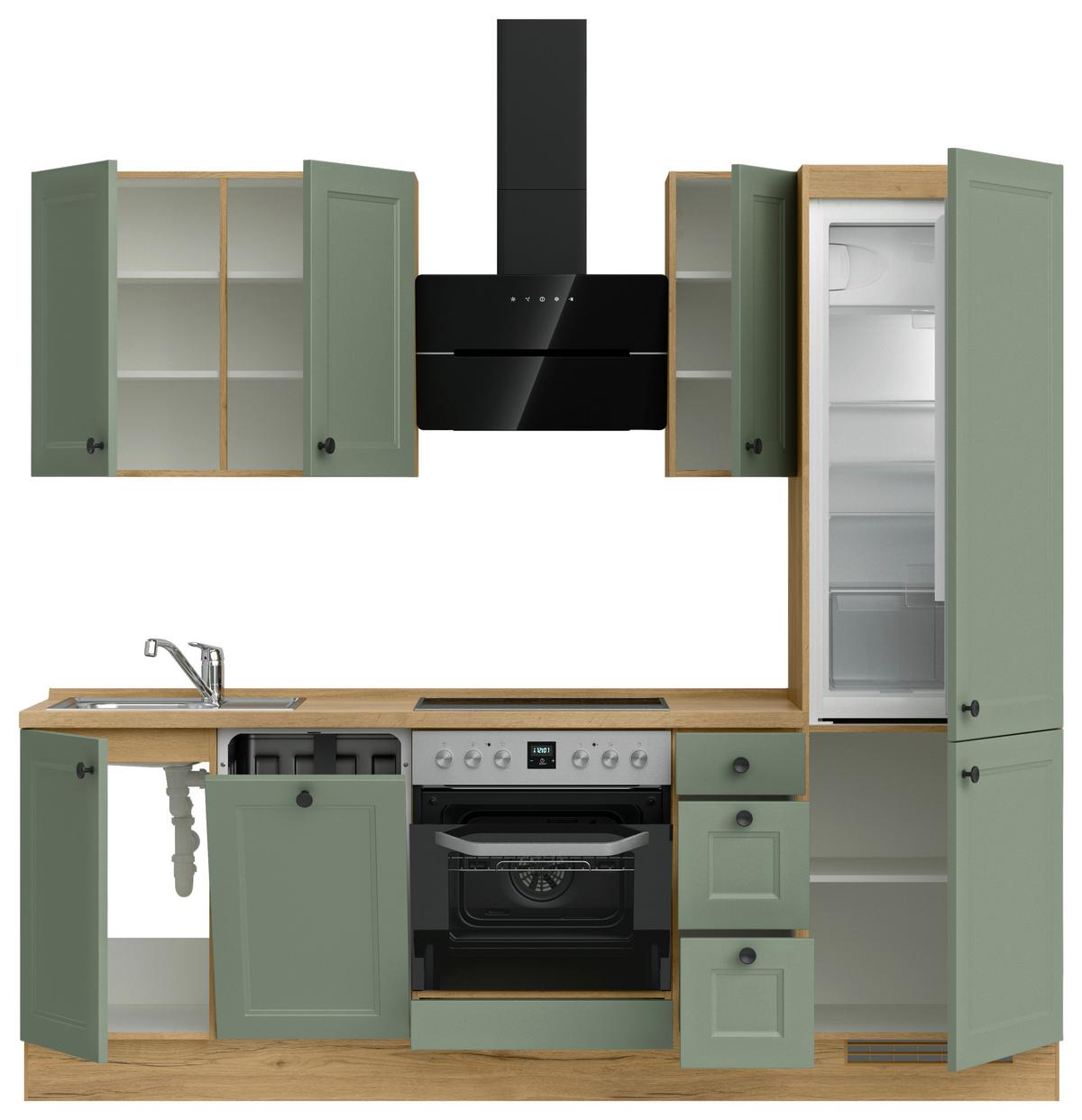 Kuchyňská linka 240 cm, rákos / dub sierra - barvy dubu/černá, Moderní, kov/kompozitní dřevo (240cm) - Nobilia