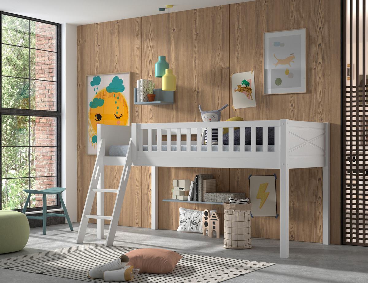 Vyvýšená posteľ s roštom SCOTT, 90x200cm, biela - biela/prírodná farba, Romantik / Landhaus, drevo (90/200cm) - MID.YOU