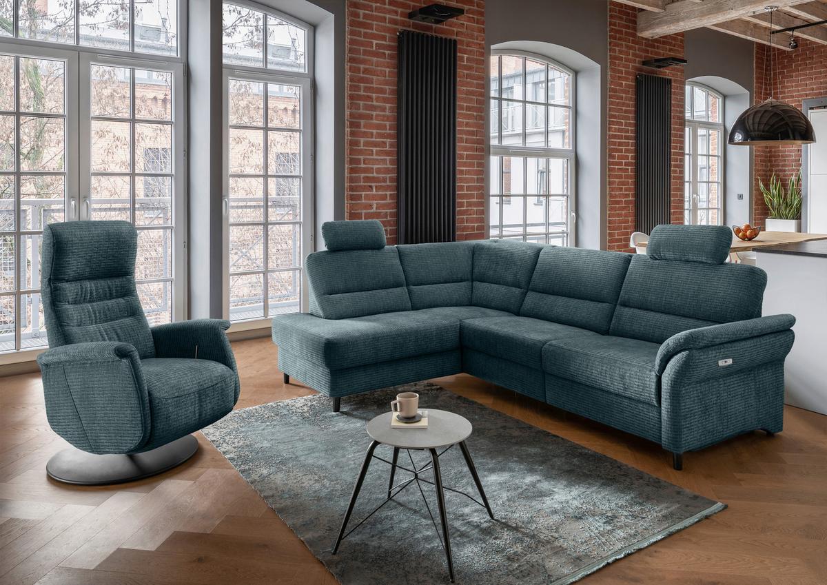 Ecksofa Cavoli Blau Relaxfunktion S: 190x266 Cm - Blau/Schwarz, MODERN, Textil (190/266cm) - Livetastic