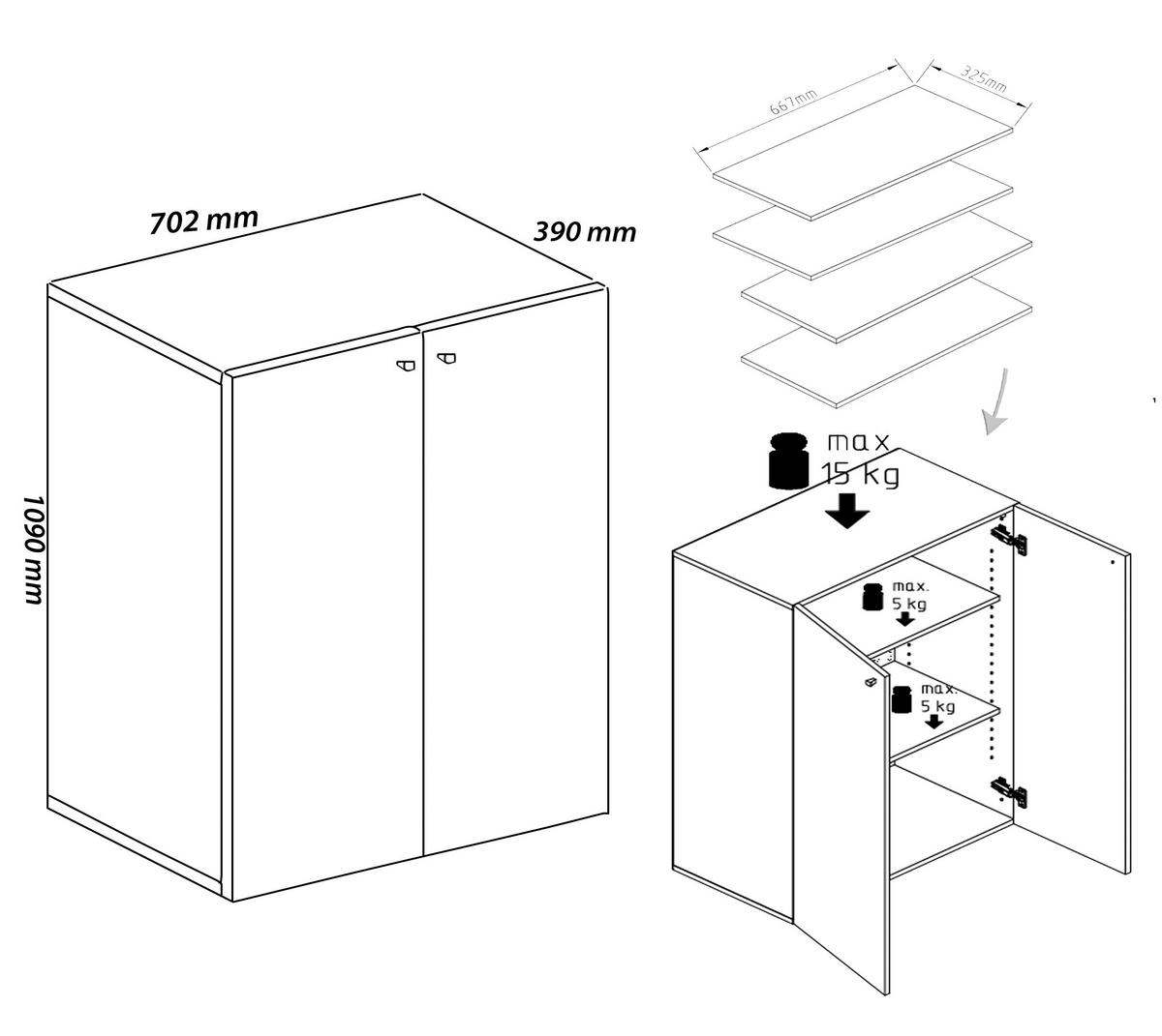Schuhschrank Lona Grau B: 70 cm - Schwarz/Grau, Design, Holzwerkstoff (70/110/39cm) - MID.YOU