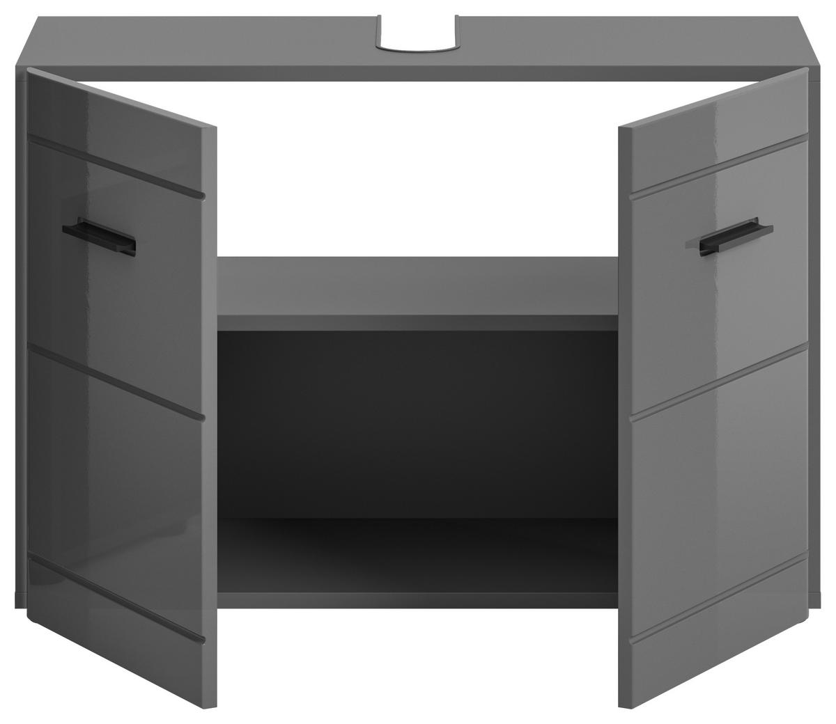 Waschbeckenunterschrank Soft 2-Türig B: 80 cm - Grau Hochglanz/Schwarz, MODERN, Holzwerkstoff (80/56/34cm) - MID.YOU