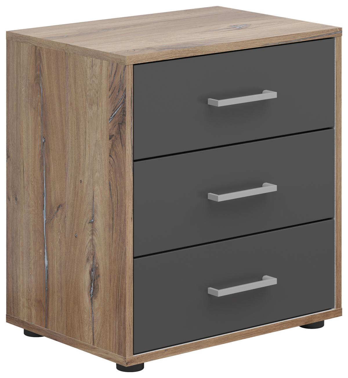 Éjjeliszekrény Smart 3 50/54cm - tölgyfa színű/szürkésfehér, Basics, faalapú anyag (50/54/35cm)