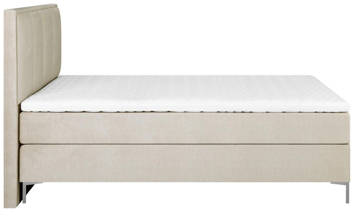 Boxspringbett mit Topper 160x200 cm Graz, Creme - Creme/Alufarben, MODERN, Textil (160/200cm) - MID.YOU