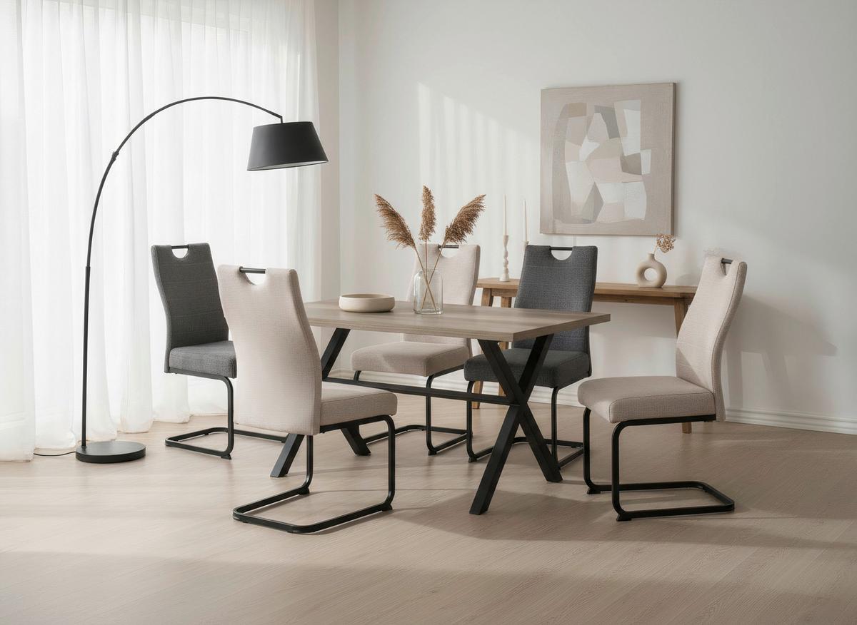 Schwingstuhl Finni Webstoff Beige Federkern - Beige, KONVENTIONELL, Textil/Metall (44/98/60cm)