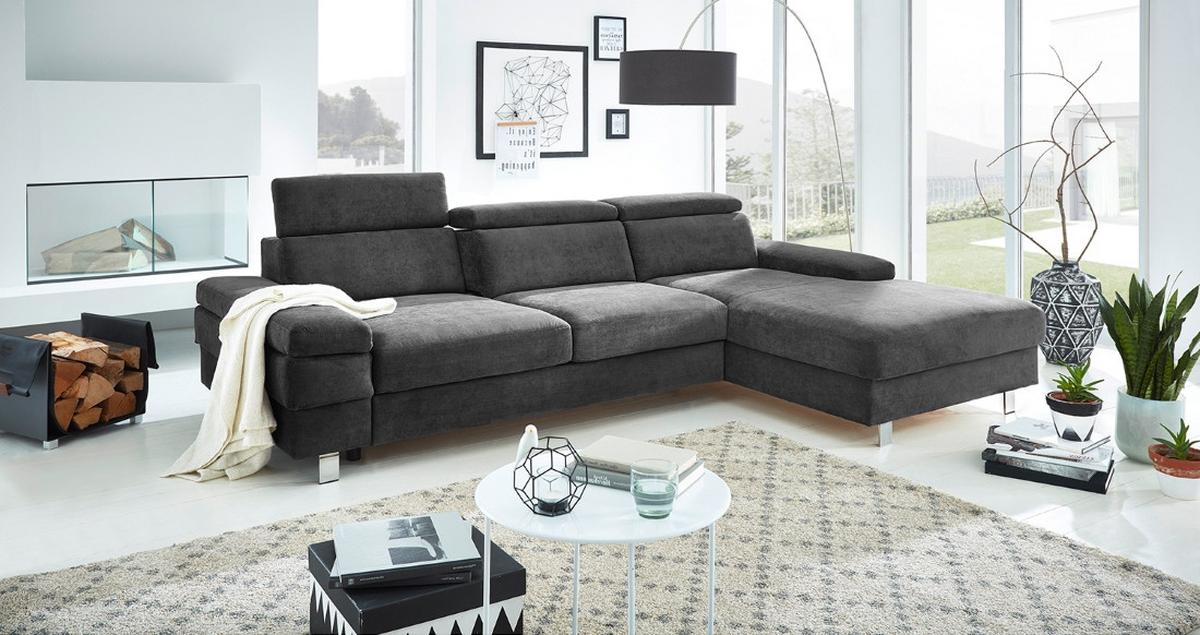 Ecksofa Elvis, Anthrazit S: 259x182 Cm - Anthrazit/Silberfarben, KONVENTIONELL, Textil (259/182cm) - Trendmanufaktur