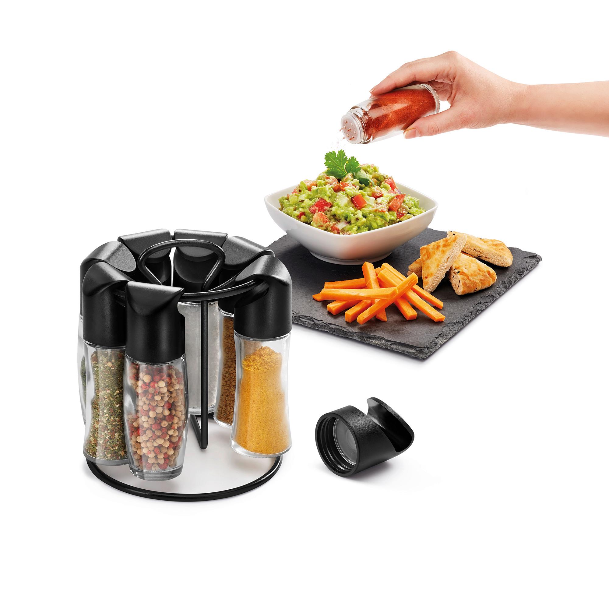 Gewürzregal aus Glas und Kunststoff BxH: 15,2x17,2 cm - Transparent/Schwarz, Basics, Glas/Kunststoff (15,2/17,2/15,2cm) - Metaltex