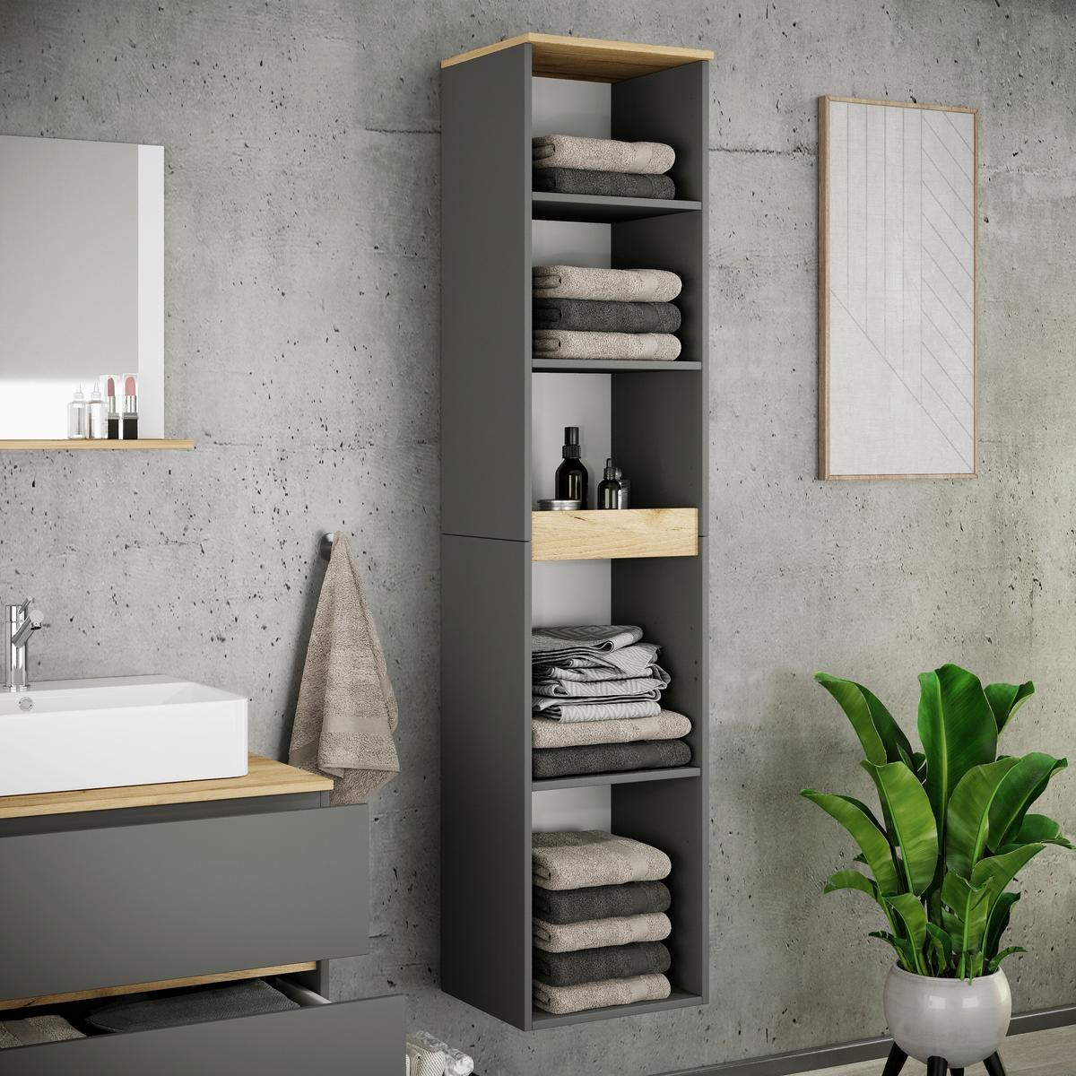 Fürdőszobai Polc Cosila - méztölgy színű/antracit, Trend, faalapú anyag (40/180/35cm) - MID.YOU