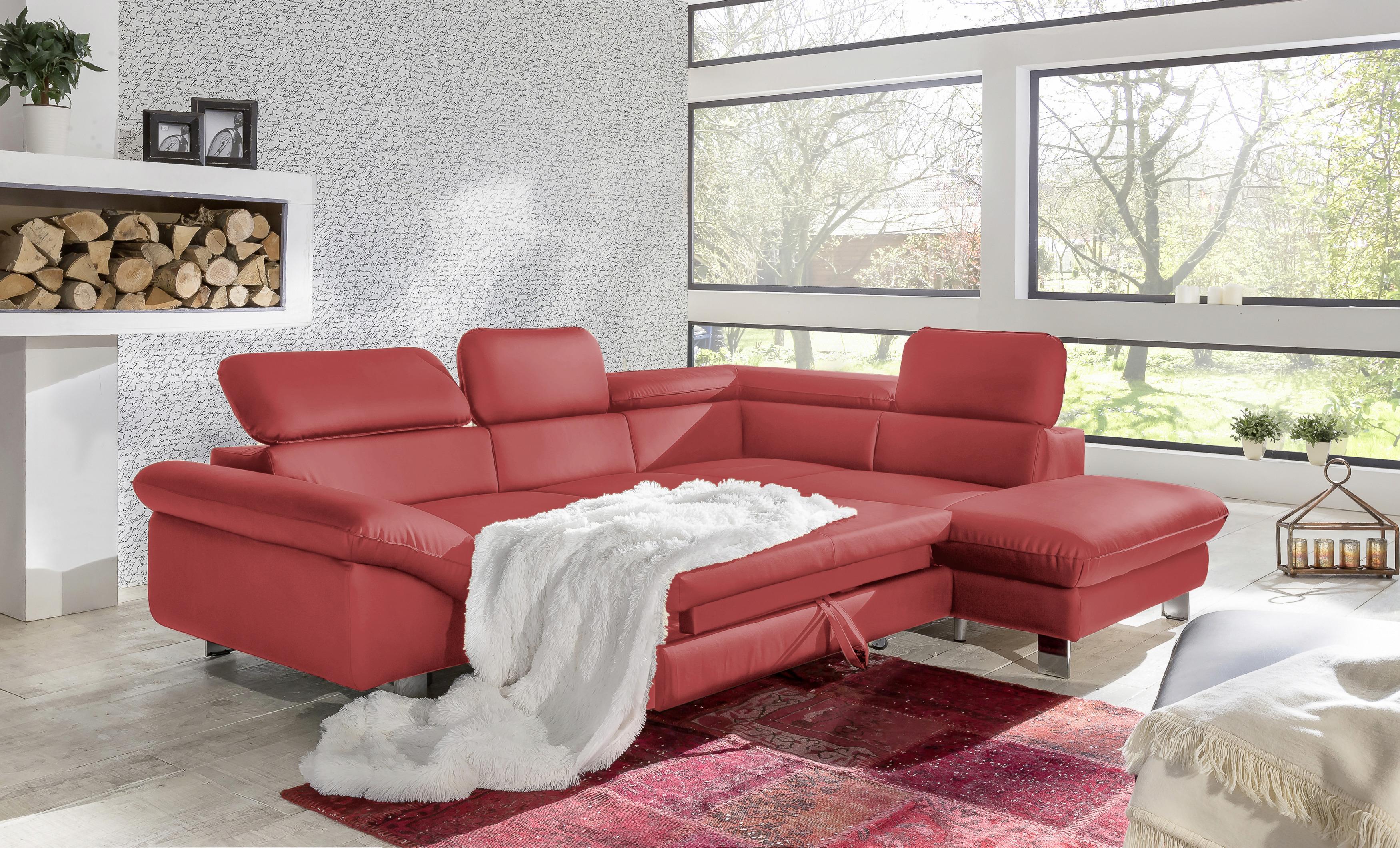 Ecksofa Mit Schlaffunktion Driver Rot Lederlook - Chromfarben/Rot, MODERN, Textil (266/214cm) - MID.YOU